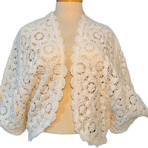 POL Cream Women's Crochet Cardigan One Size Fits Most